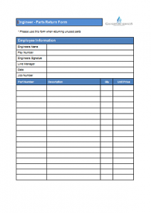 Suppliers and Stores Forms - Engineer Parts Order Form TN