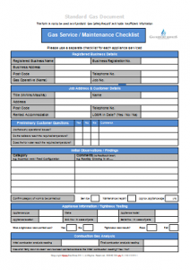 Gas Engineer Forms - Gas Service Checklist 2 Sided TN