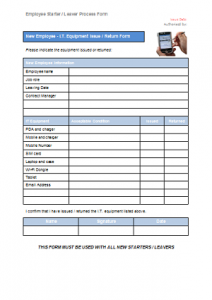 Suppliers and Stores Forms - IT Equipment Issue TN