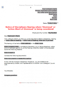 Notice of Disciplinary Hearing Potential Dismissal TN