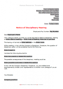 Notice of Disciplinary Hearing TN