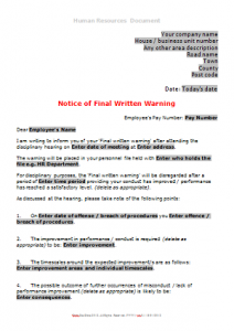 Notice of Final Written Warning TN