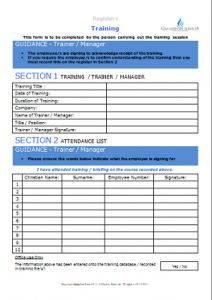 Everyday Gas Manager Forms - Training Register Form TN